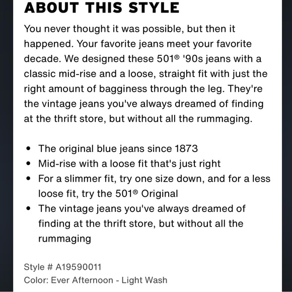 LEVI’S (NWOT) Premium 501 90s 90’s Jeans - Picture 5 of 10